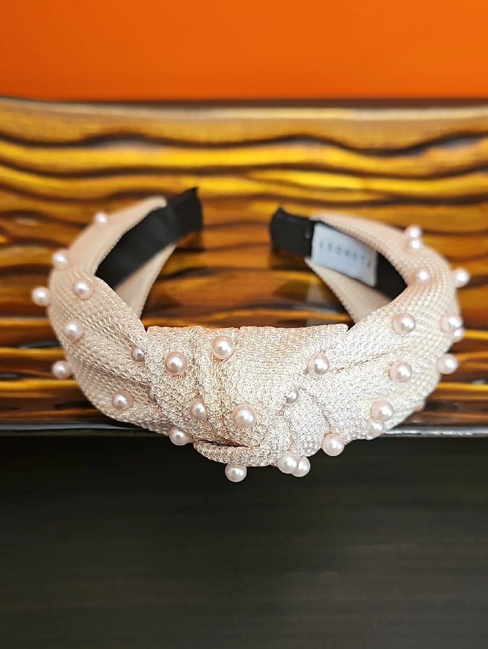 NWOT Plunder Headband Faux Pearl Embellished Champagne Blush Knotted